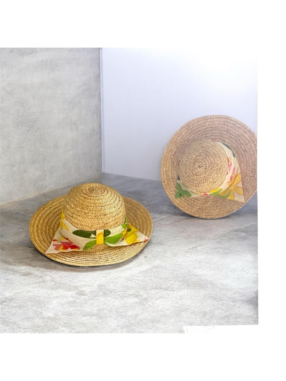NWOT Set of 2 Floral Band Wide Brim Sun Hats Beach Vacation Beige & Blush
